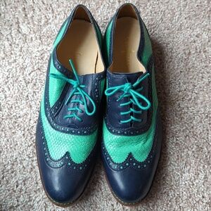 Cole Haan Wingtips Navy Turquoise size 9.5 worn oxforda